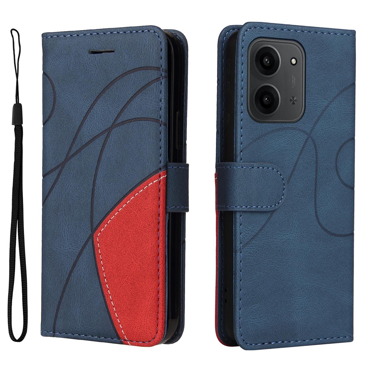 

Для Xiaomi Redmi 15C 4G (173мм) Кожаный чехол-подставка для телефона с кошельком и двухцветным дизайном Blue