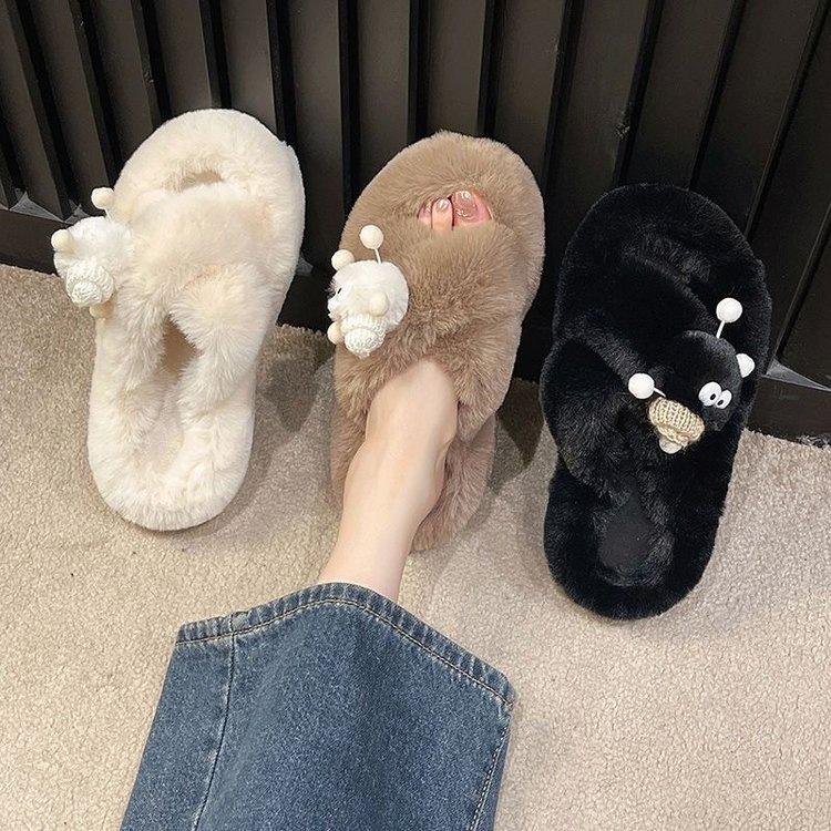 Autumn and winter Mao Mao slippers annual thick-soled heightening Mao shoes outer wear Mao drag plush cotton drag cotton non-slip shoes