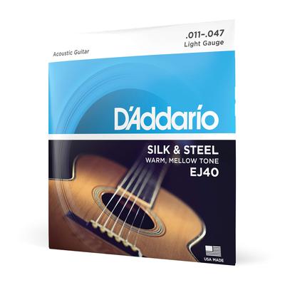 Acoustic Guitar Silk Silverplated EJ40 D'Addario Strings, & Steel, Wound, .011-.047,