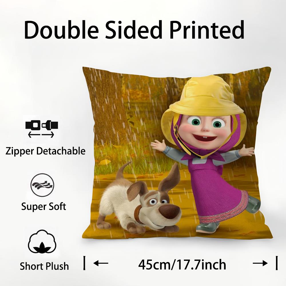 M-Masha And B-Bears Pillow Case Plush Fabric Soft Double Sided Print Sofa Cushion Cover Throw Pillow Covers