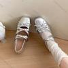 Comemore French Retro Shallow Mouth Mary Jane Shoes for Women Inner Heighten Square Head Single Shoes Cross Belt Solid Flats