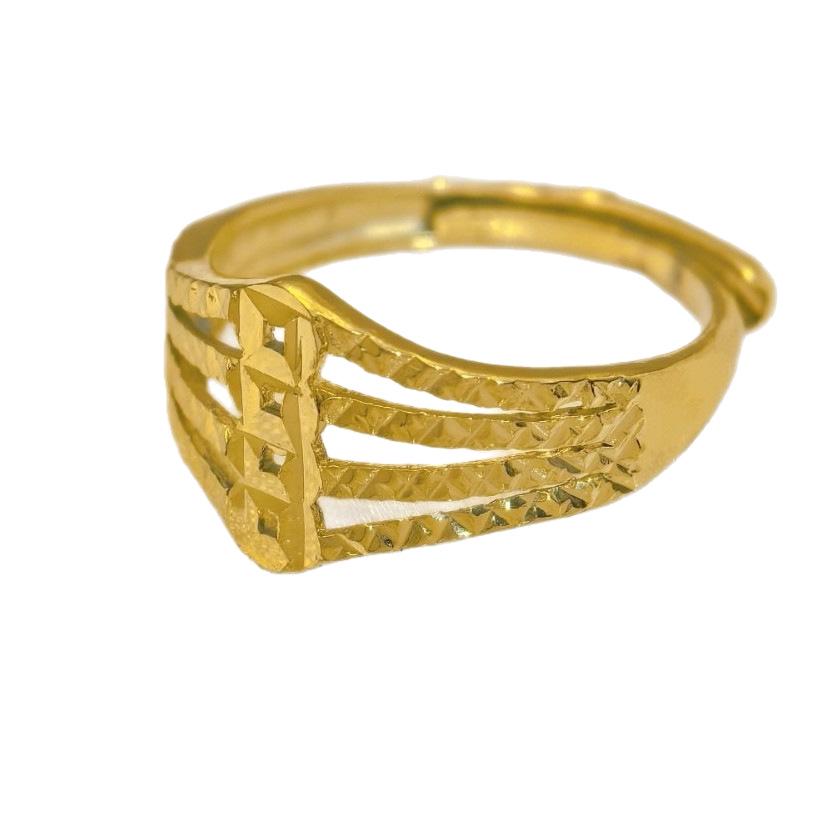 Gilded Brass Four-Line Adjustable Coin Ring for Women - Open Copper Ring, Chinese Style, High-End Design.