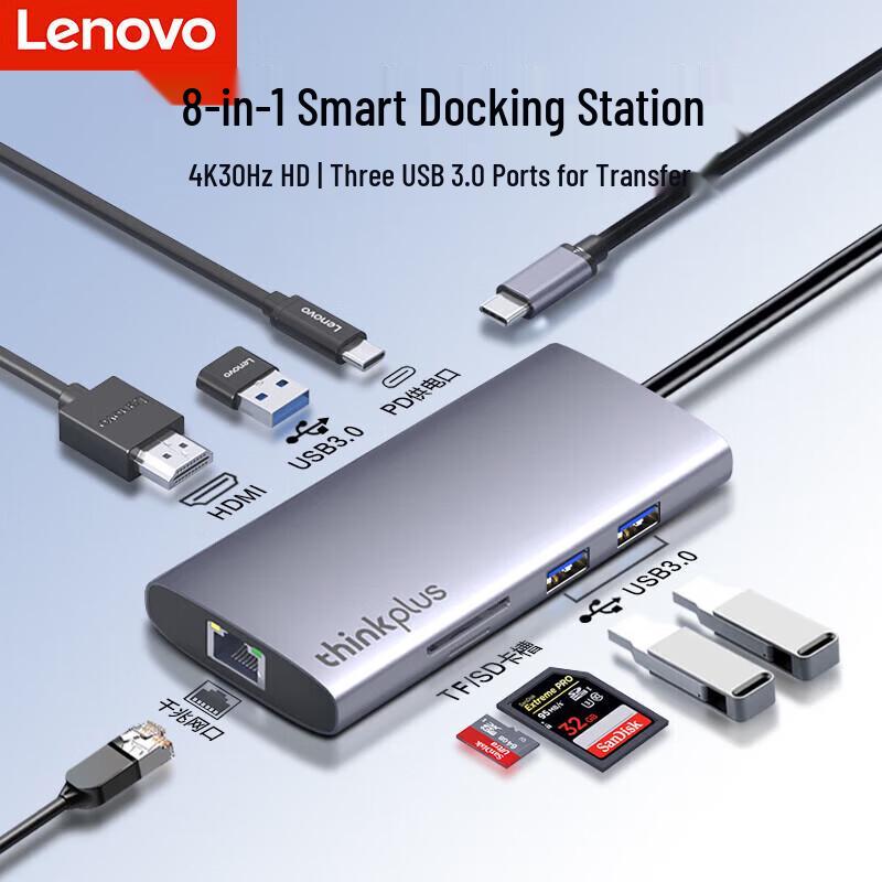 Lenovo Type-C 8-in-1 Multi-function Docking Station