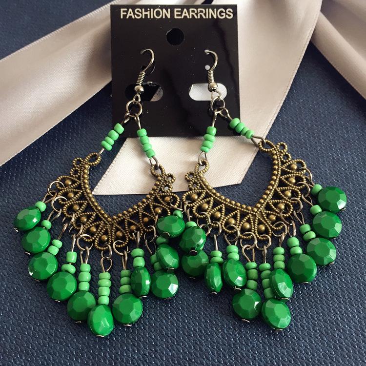 Popular earrings Bohemian retro fringed long beaded earrings colorful earrings women