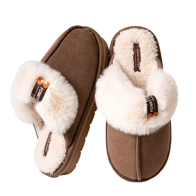 Plush cotton slippers winter home indoor non-slip cotton mop plush thick sole 2025 new thermal shoes