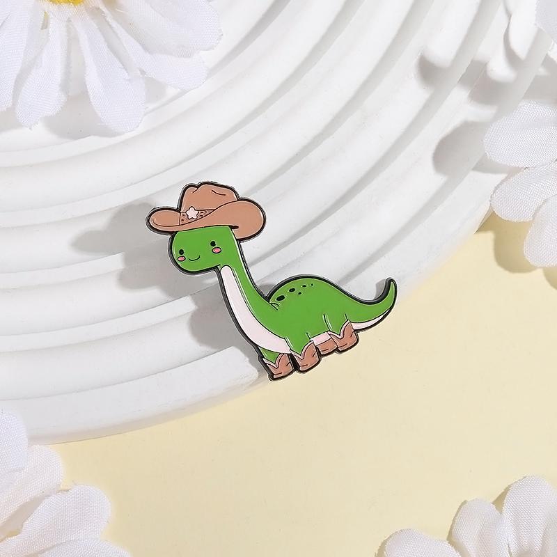 Süßer Cowboy-Dinosaurier Emaille Anstecknadeln Individuell Reise Coole Broschen Reversabzeichen Kleidung Tier Schmuck Geschenk für Kinder Freunde