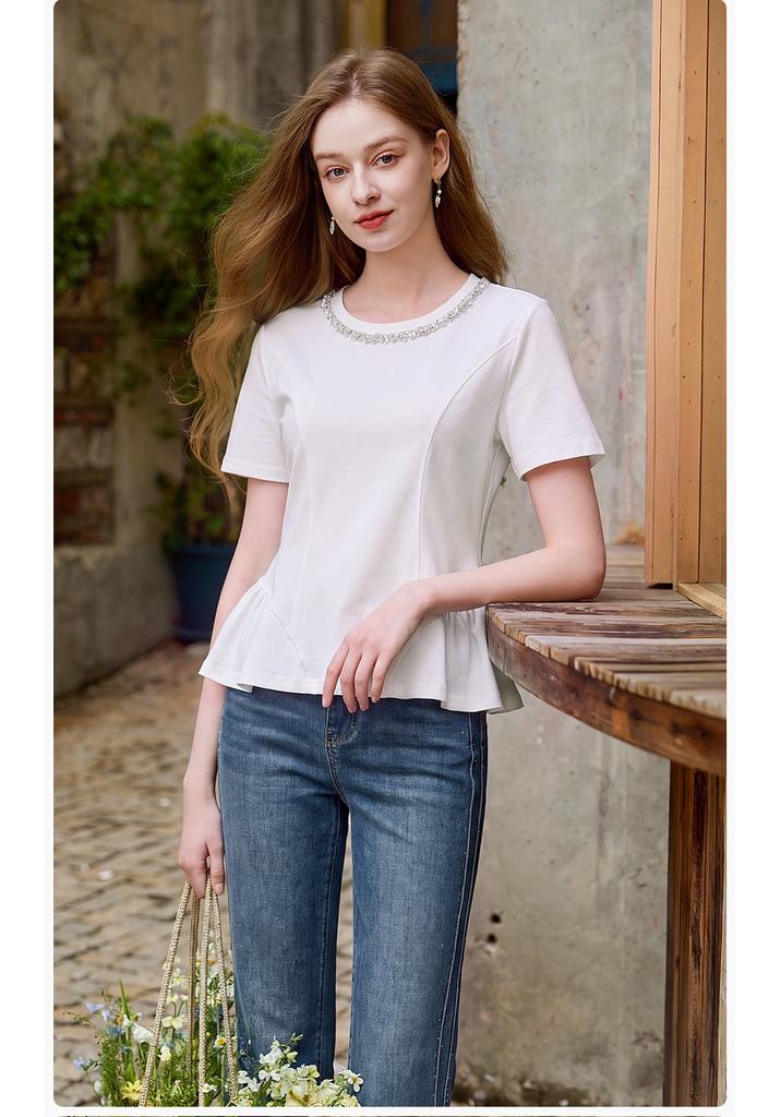 Fragrant Shadow White Pure Cotton Short-sleeved T-shirt