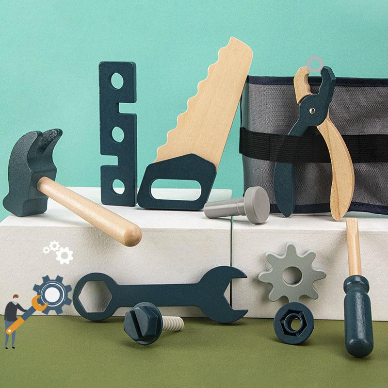 Kids Pretend Play Toy Tool Role Playing Educational Toys 3-6 Year Old Boys Wooden Simulation Children's Repairman Waist Bag Set