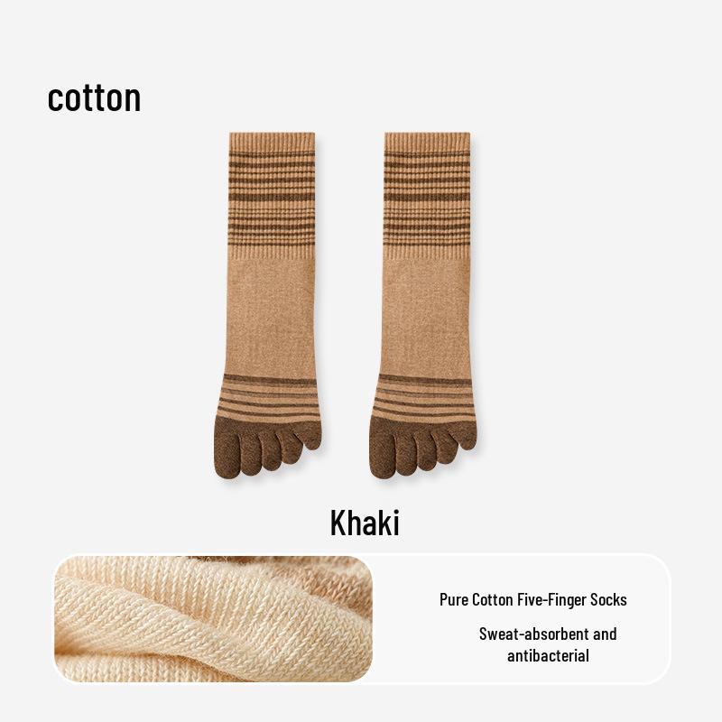Women's Pure Cotton Non-Slip Five-Toe Mid-Calf Socks: Breathable, Odor-Resistant, Striped, for Spring/Summer
