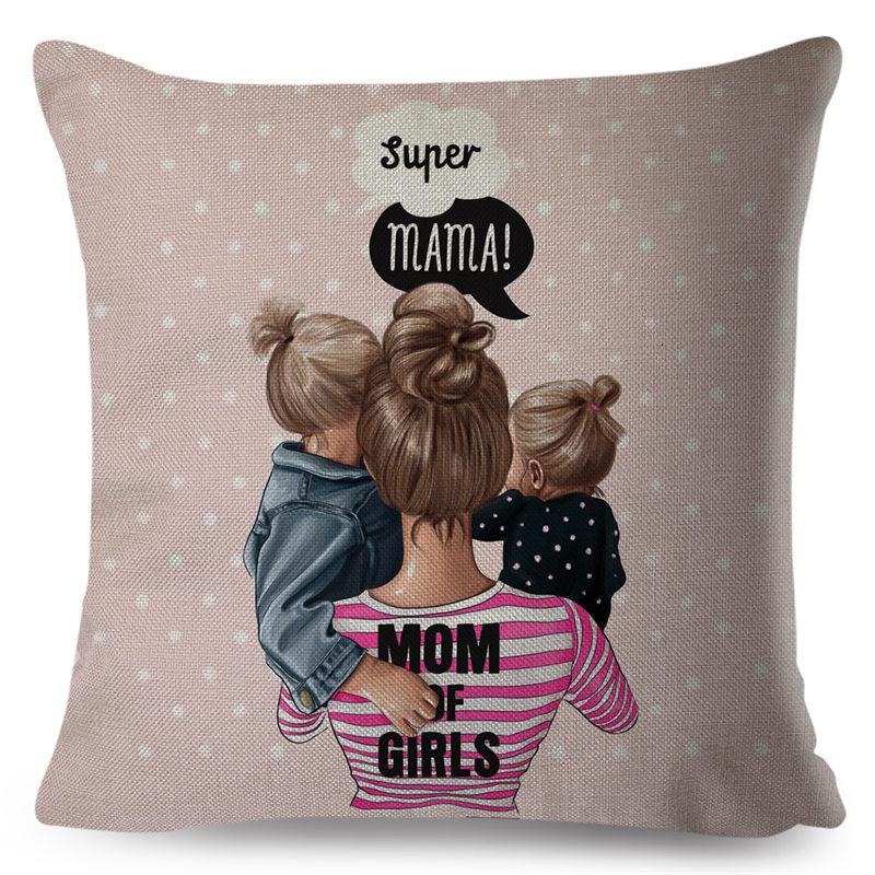 Fashion Cute Cartoon Super Mama Husă de pernă In 45*45cm Decor Mamă și Bebeluș Față de Pernă pentru Canapea Acasă Față de Pernă Super Daddy