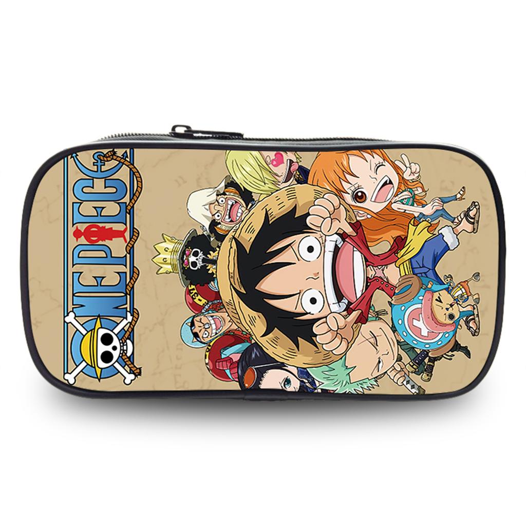 One Piece School Double Layer Pencil Case Large Capacity Durable Stationery Bag Lightweight Unisex Pen Pouch for Boys Girls 6-10