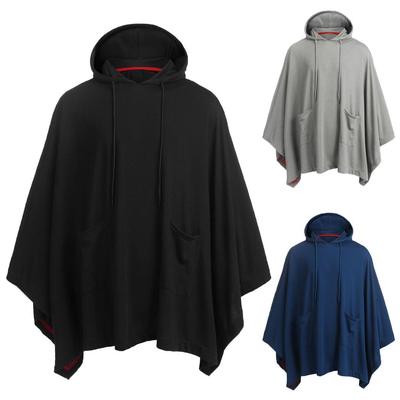 Mens Cloak Cape Coat Mens Casual Long Sleeve Solid Irregular Pullover Outwear Hooded Sweatshirts with Pockets