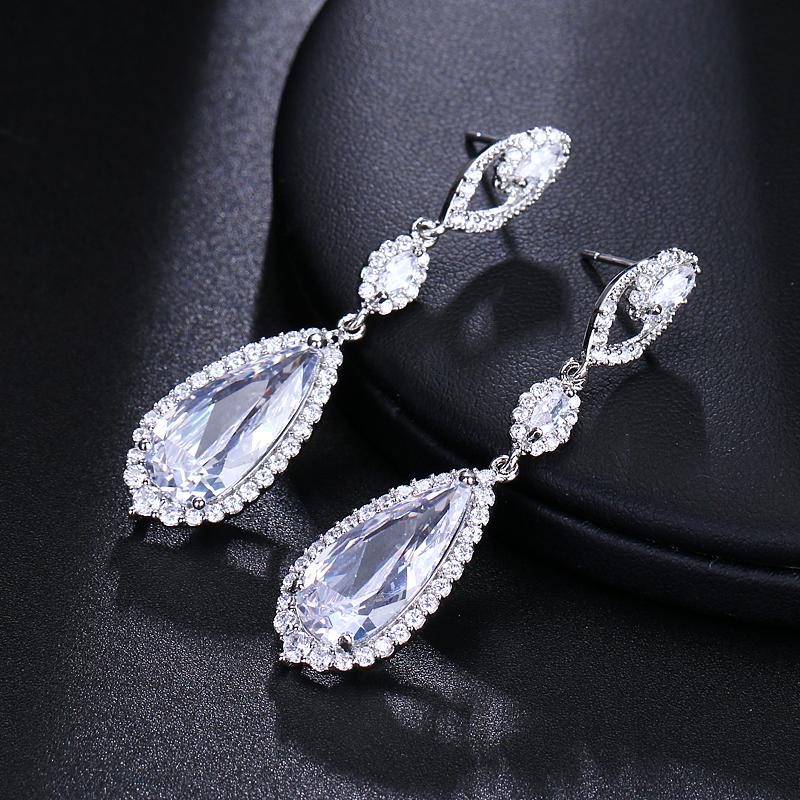 Emmaya Luxury Bridal Four Colors Vintage Allure Crystal Waterdrop Long Drop Cz Earrings For Women Wedding Jewelry Gift