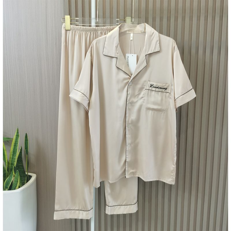 Summer Dream Genuine Goods Summer Silk Homewear Men Pajamas Summer Thin Short-Sleeved Pants Suit Men's Lapel