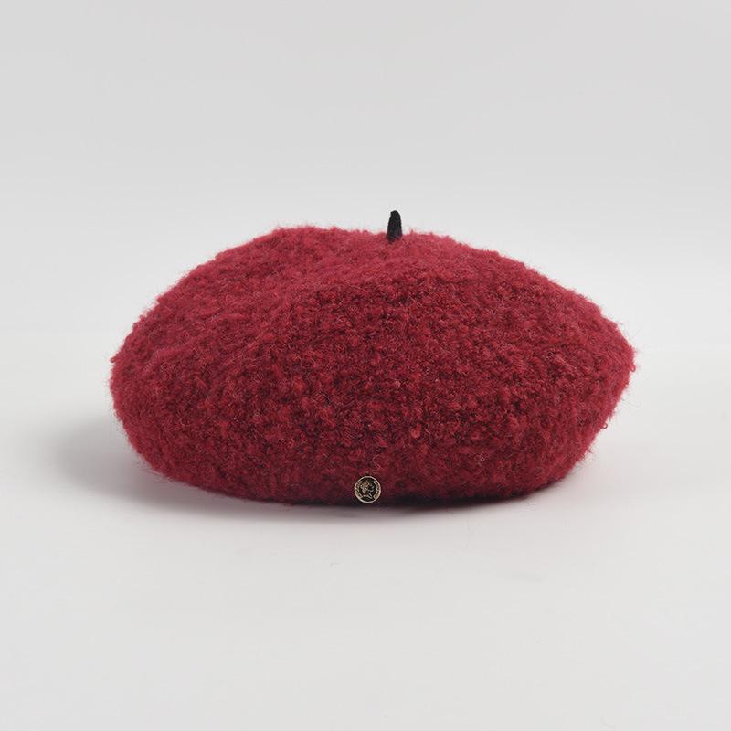 Beret Female Autumn And Winter Show Small Temperament Literary And Retro Circle Lamb Plush Big Head Circumference Versatile Painter Hat