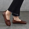 Johnature Retro Flache Schuhe mit weicher Sohle Eckige Spitze Echtes Leder Vielseitige Damen Slipper