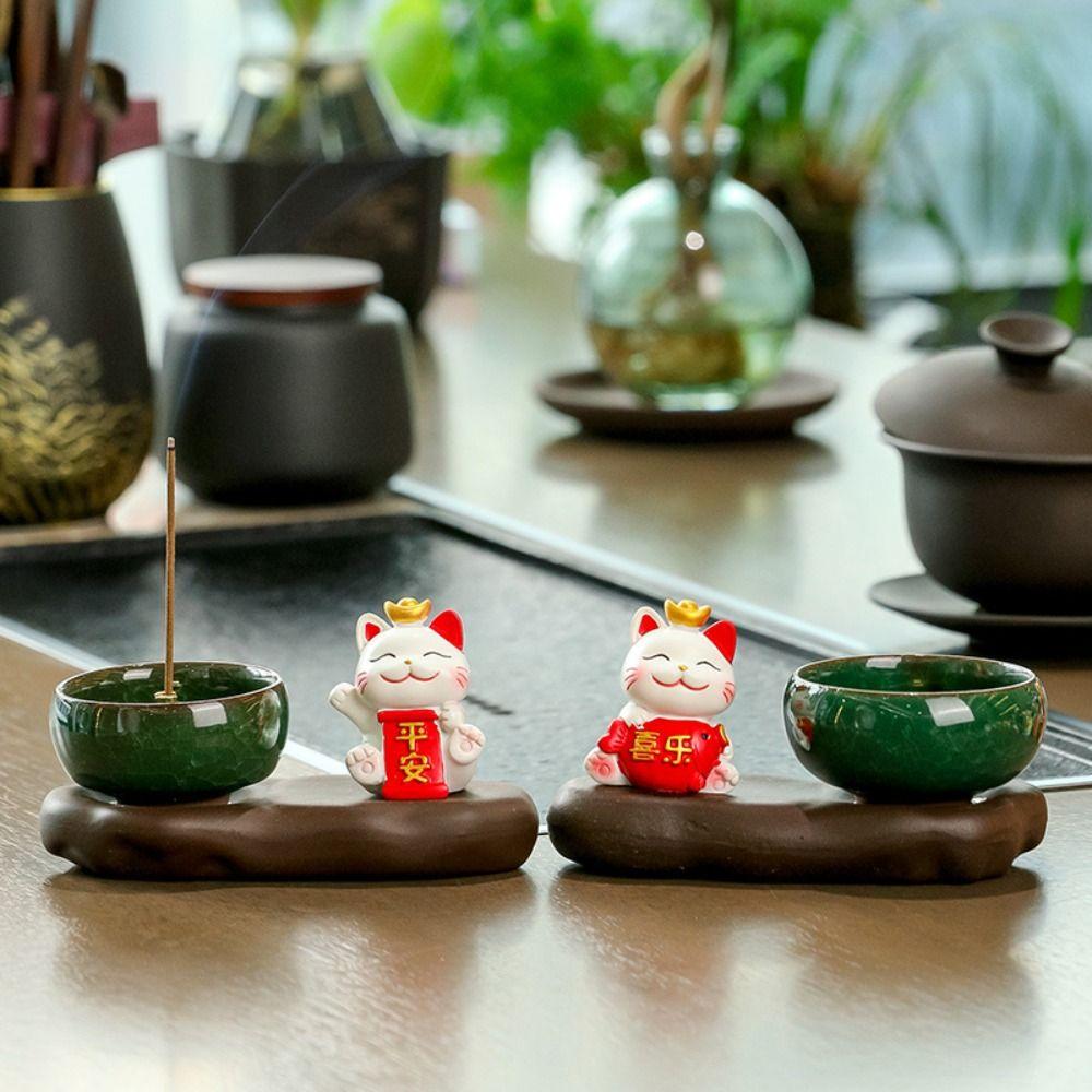 Gift Creative Lucky Cat Incense Burner Chinese Style Ceramic Aromatherapy Base Cute Zen-like Tea Table Oraments Offices