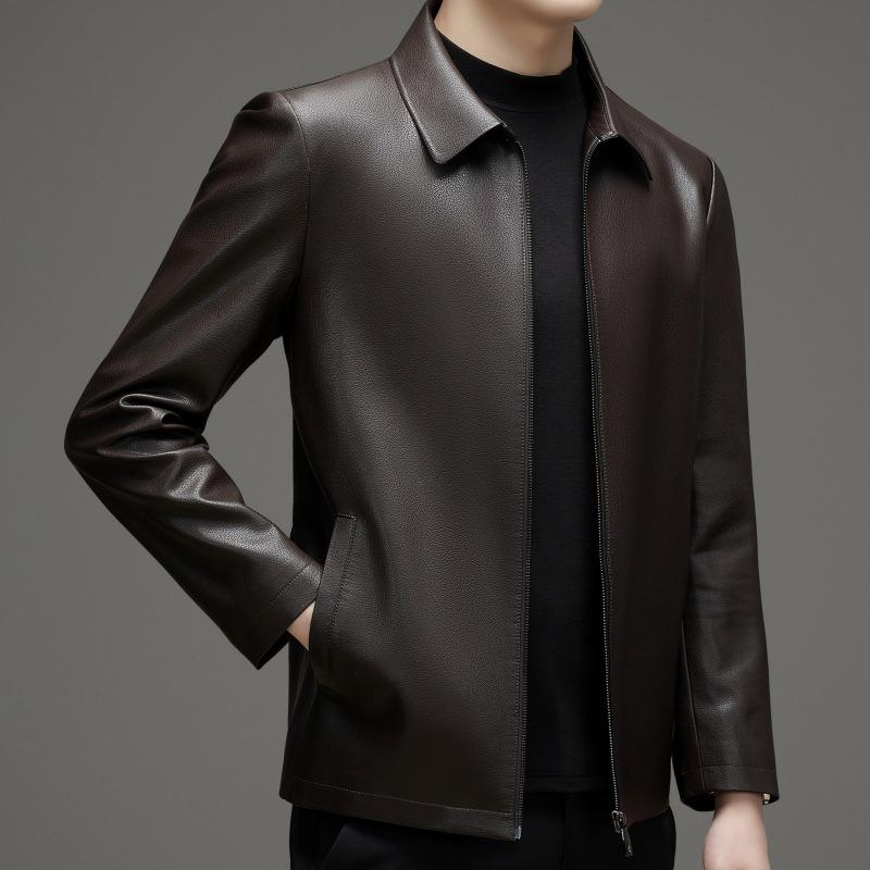 

Мужские куртки из натуральной кожи на осень и зиму, бархатные теплые кожаные куртки, повседневные куртки с лацканами, мужские топы-папы 195