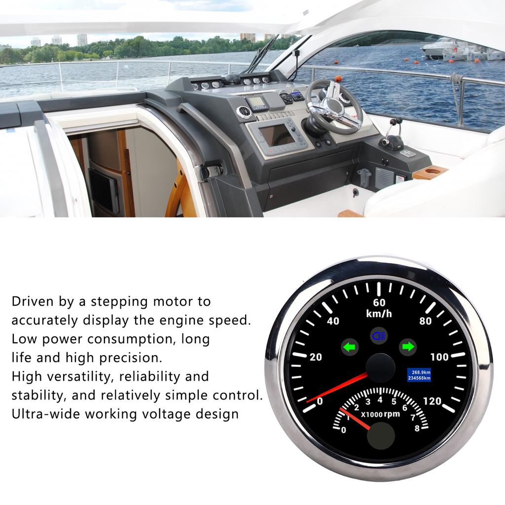 85mm 120kmCelsiush GPS Speedometer 0‑8000rpm Tachometer Gauge LCD Multicolored Backlight for Car Boat Yacht RV Truck