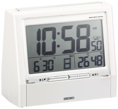Alarm Clock TALK LINER Audio Time Signal Audio Alarm Bilingual Switching Calendar Temperature Humidity Display Radio Wave Digital White