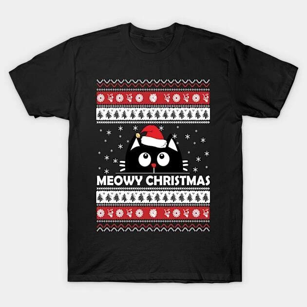Meowy Cat Ugly Christmas Sweater Made in Australia T-Shirt M