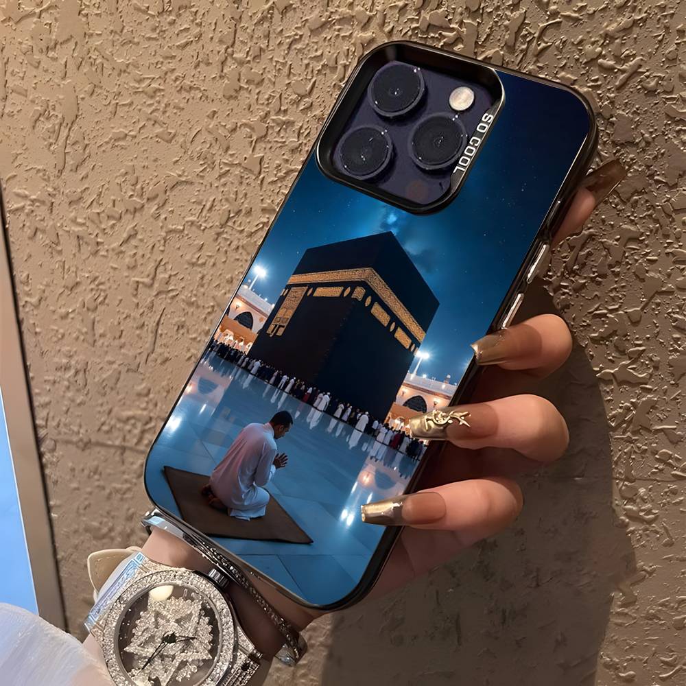 Pilgrims IN Mecca Cover For iPhone 17,16,15,14,13,12,11,Mini,Pro,E,SE4,XS,MAX Black Shockproof Candy Matte Cover