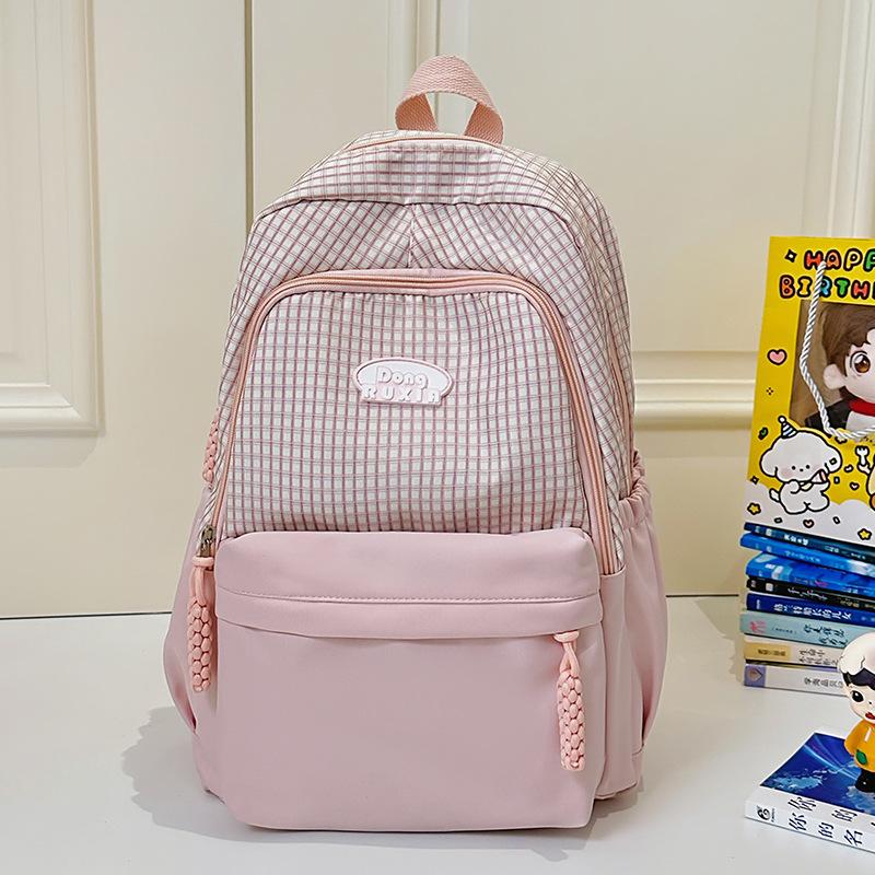 School Bag High Value Ins Cute Plaid Big Light Casual School Bag Large Capacity Commuter Girl Backpack