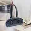 Denim Baguette Shoulder Bag For Women With Vintage Style And Zipper Closure For Daily Use