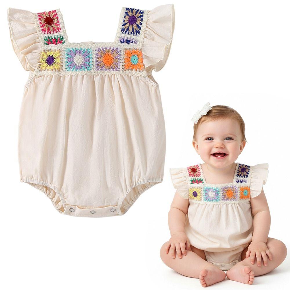 Ruffle Sleeveless Baby Girl Romper Square Neck Infant Bodysuit Onesie Bubble Romper  Summer Clothes