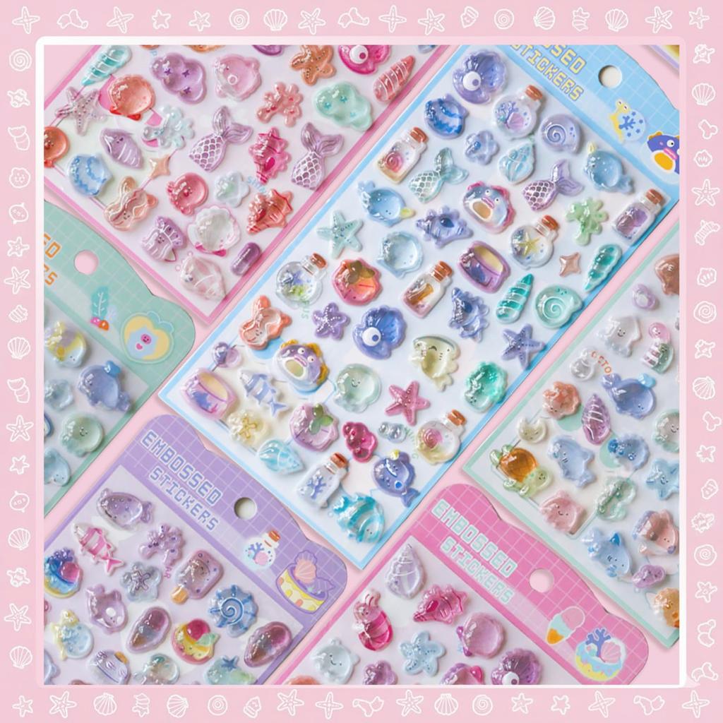 of Translucent Textured 3D Reward Cute Plump Ocean World Epoxy for Smartphone Case Gift [Set 4] Stickers, Resin, DIY, Wallet, Decoration,