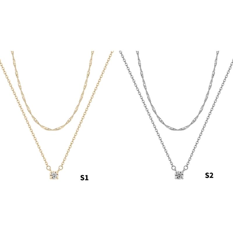 Double Layer Chain Necklace 1Cubic Zirconia Jewelry Water Resistant