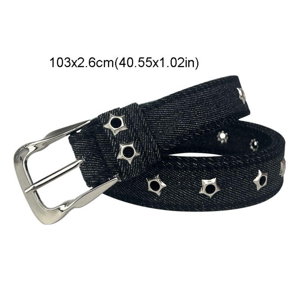 Personality Star Hollowed Pin Buckle Retro Jeans Belt Korean Style Wide Metal Buckle Belts Harajuku Y2k Denim Belt Lady
