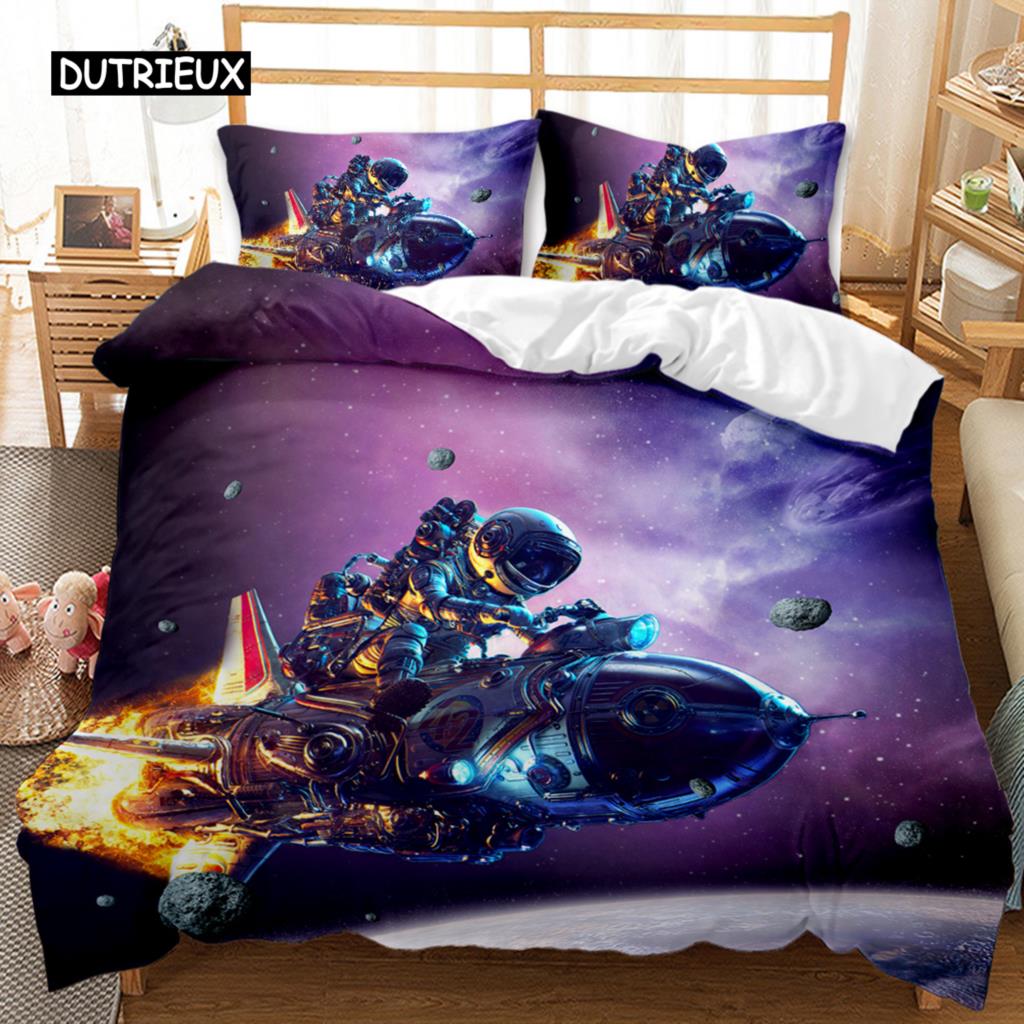 Spaceship Duvet Cover Set Spaceship Travel Through The Galaxy Space Bedding Set Pillowcase Queen King Size Polyester Qulit Cover