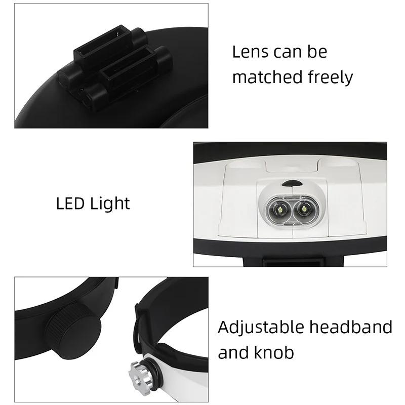 LED Stirnbandlupe Professionelle Lupen für Schmucklupe Uhren Elektronikreparatur 1x 1.5x 2x 2.5x 3.5x Linsenlupe