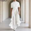 Stand Short Neck Men Incerun Sleeve Casual Split Irregular Ruffled Long Tunic Tops