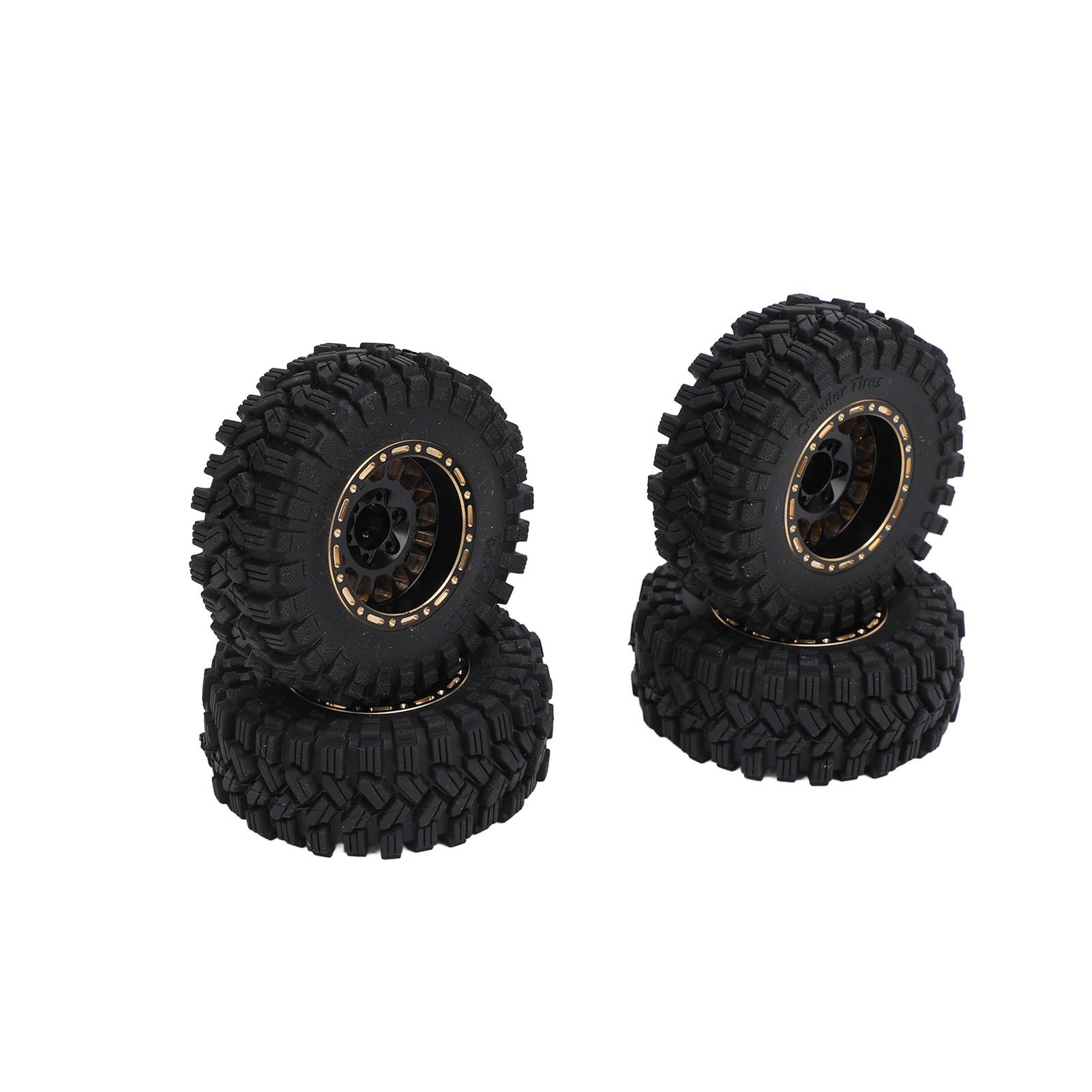 

4Pcs Brass Wheel Tire Set 1.2in Hub Replacement for Traxxas 1/18 RC Crawler Car Black