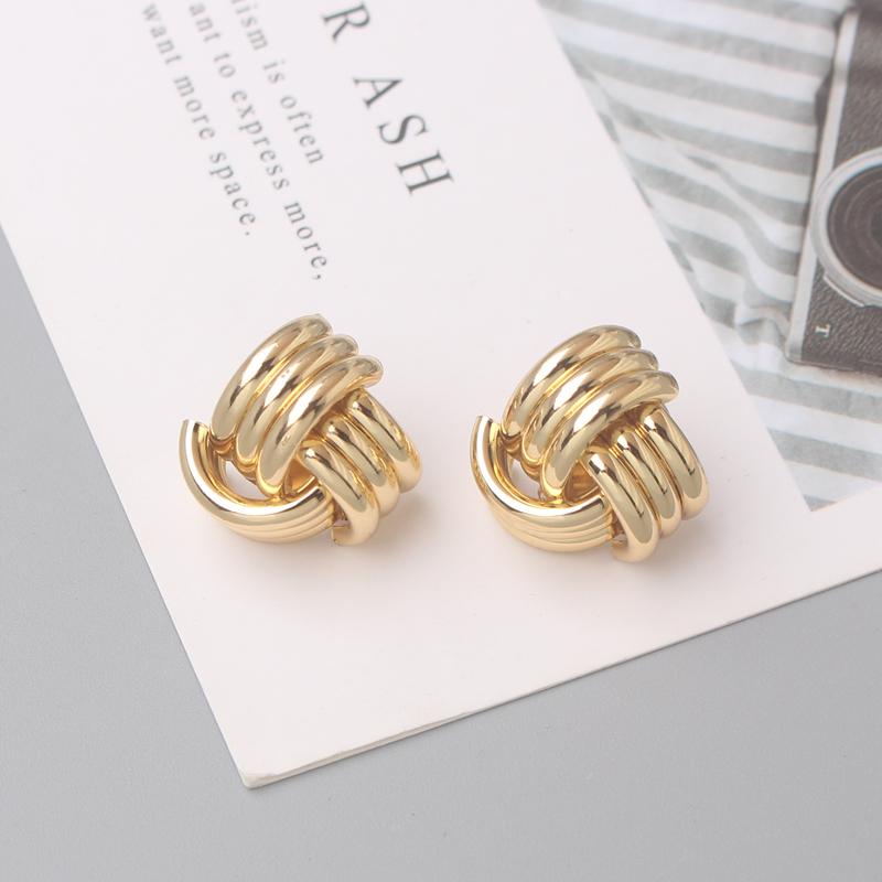 Orecchini a Bottone Rock Intrecciati per Donna Statement Europeo Nodo Metallico Liscio Orecchino Minimalista Gioielli da Festa Ingrosso Regalo Ragazza