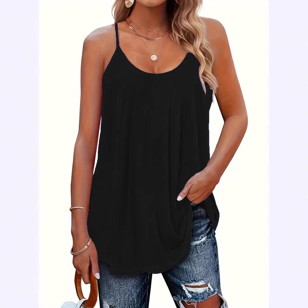 Women's Summer Vest Pleated Thin Shoulder Strap Loose Casual Vest