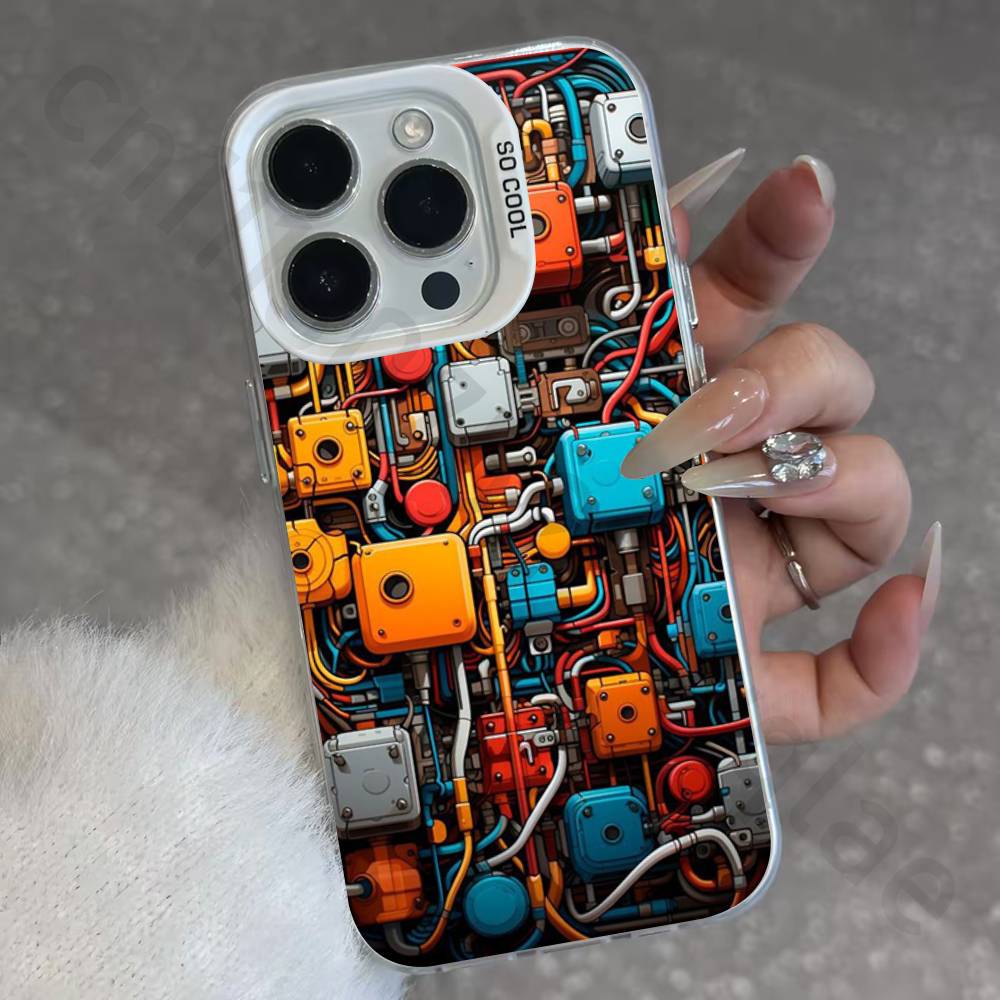 Creative Circuit Board IMD Case for iPhone 17 16 15 14 13 12 11 Pro Max air plus Shockproof Plating Matte TPU Funda