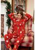 European & American Women's Christmas Lapel Pajama Set - Casual Style, Long Sleeve & Pants