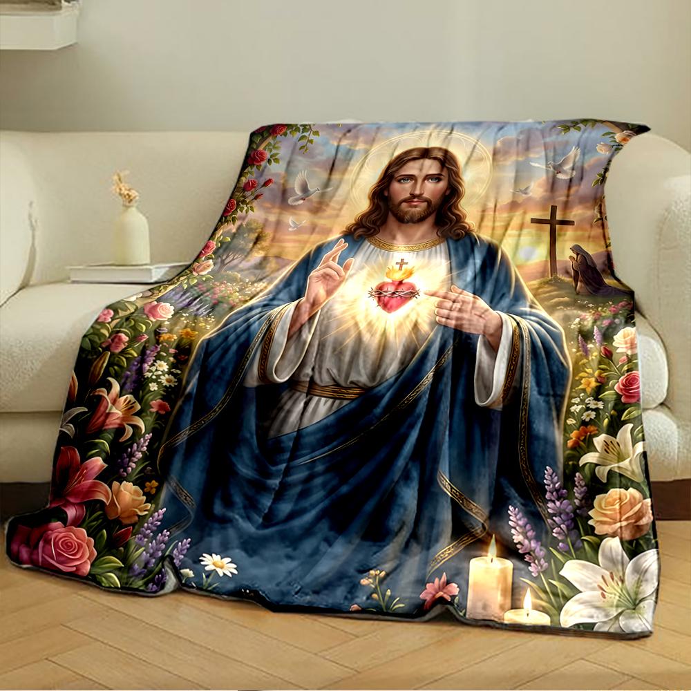 Sacred Heart of Jesus Religious Blanket DesignFlannel blanket for bedroom, living room, sofa, and nap