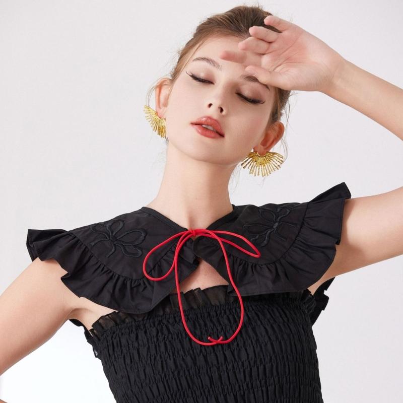 CourtStyle Detachable Collar with Ruffle Trim and Embroidery Bowknot Shirt Collar Shawl Wrap Formal Occasion Accessory