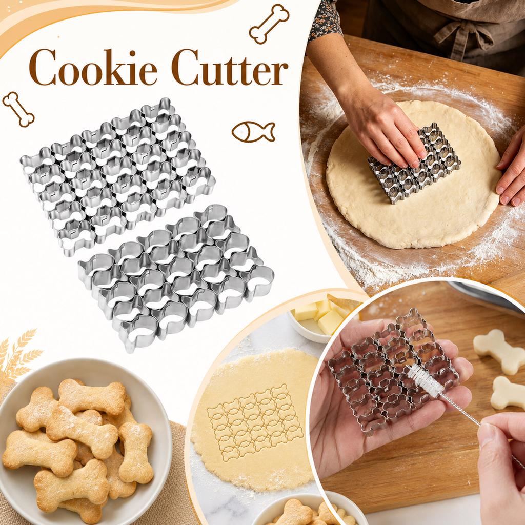 Stainless Steel 25-Grid Mini Fish Bone Shaped Cookie Cutter Biscuit Mold Embossing Tool for Baking and Pastry Making
