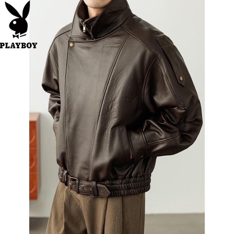 PLAYBOY Men's Genuine Sheepskin Biker Leather Jacket