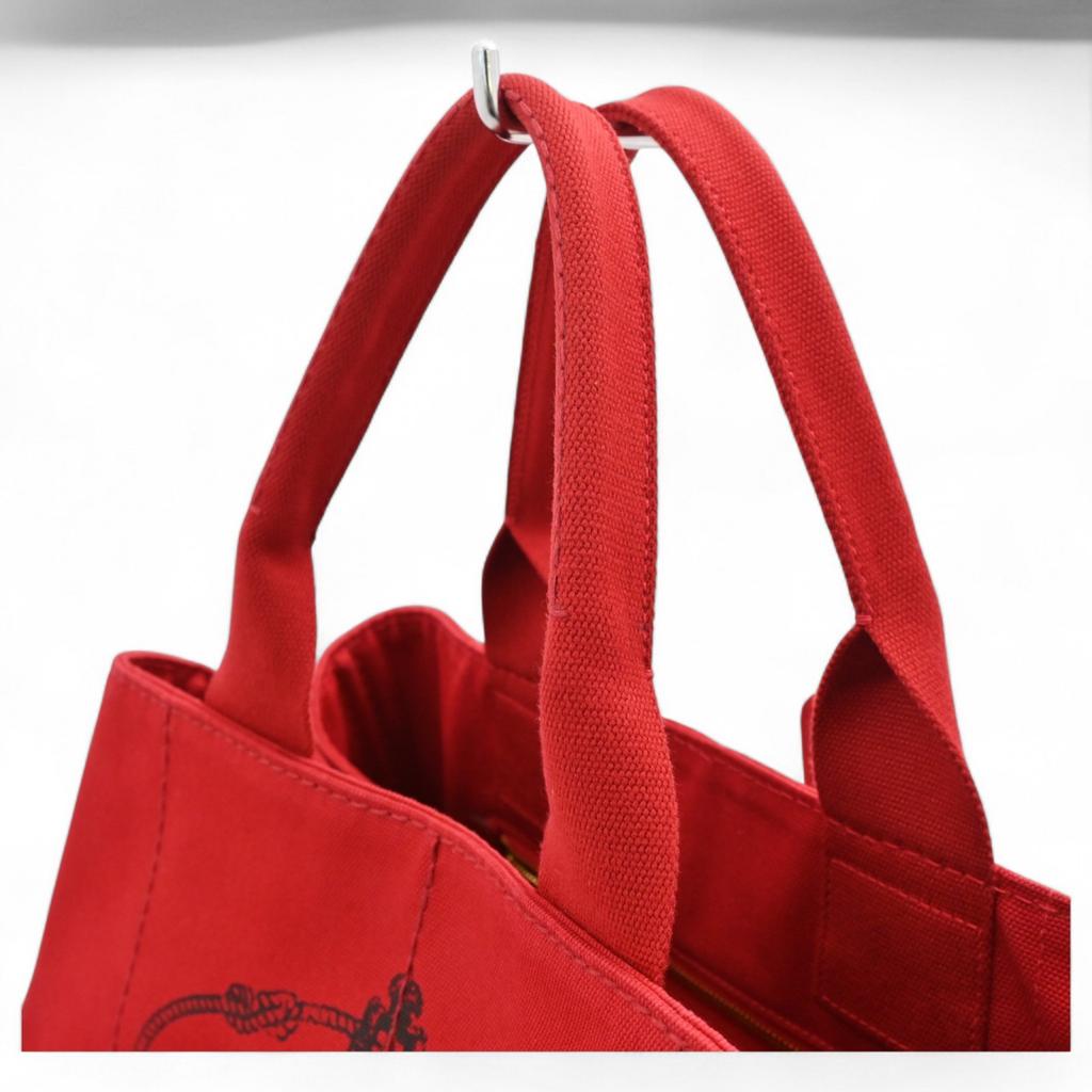 Auth PRADA Canapa Tote Bag Red Canvas BN1872 pr9946dd Used