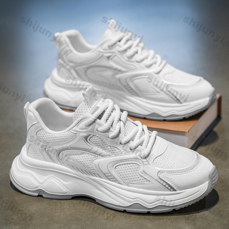 Men White Sneakers Summer New Breathable Mesh Non Slip Sports Running Shoes Lightweight Comfortable Lace Up Outdoor Casual Shoes