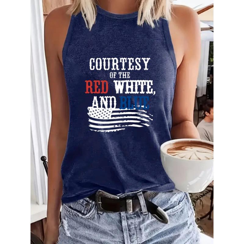 

Патриотичный принт Женский Универсальный Удобный Повседневный и Модный Топ Жилет XXL темно-синий