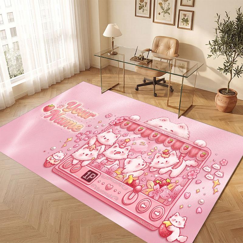 Cat Theme Crystal Velvet Floor Rug Personalized Custom Name Text Warm Carpet Home Decoration