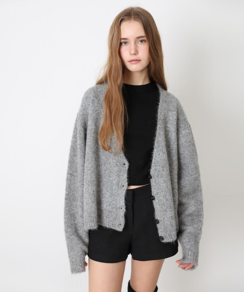 Daenkeudieo Hairy Alpaca Boxy Cardigan - Gray