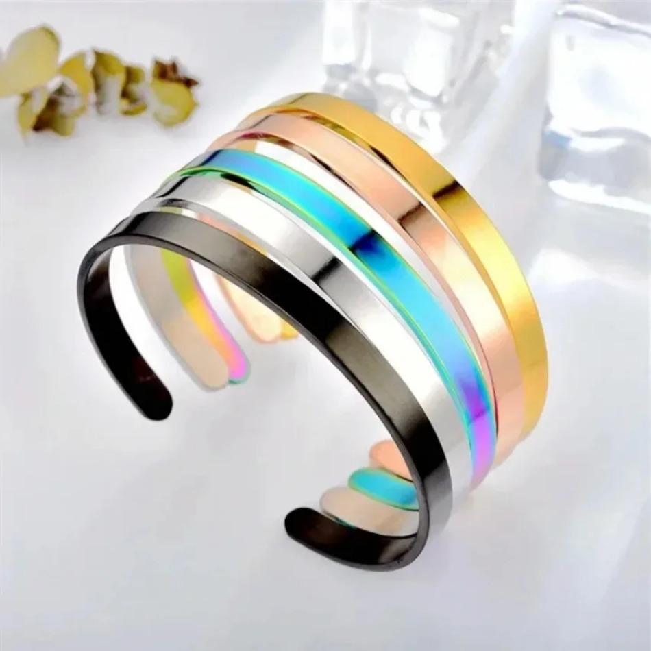 1 Pcs Simple Classic 6MM Width Titanium Bangle Black Gold Silver Color for Women Cuff Bracelets Men Women Openning Bangles
